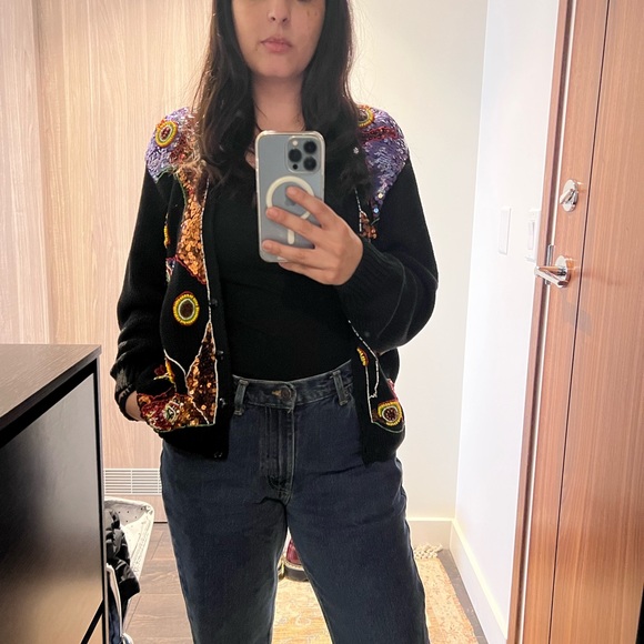 VINTAGE 80’s Multicoloured Beaded  Cardigan Sweater - Picture 4 of 12